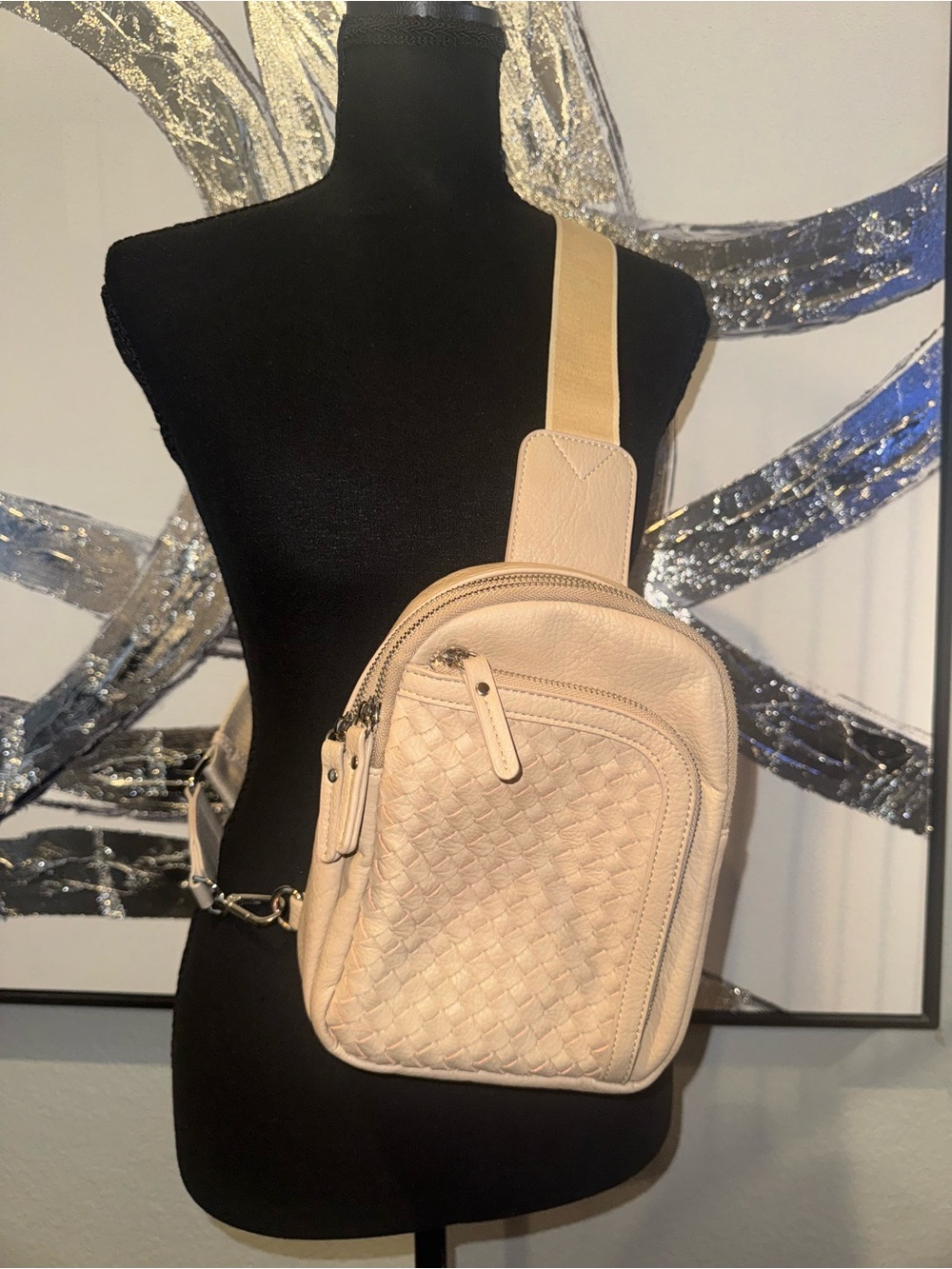 Anthropologie Woven Tan Crossbody Sling Bag